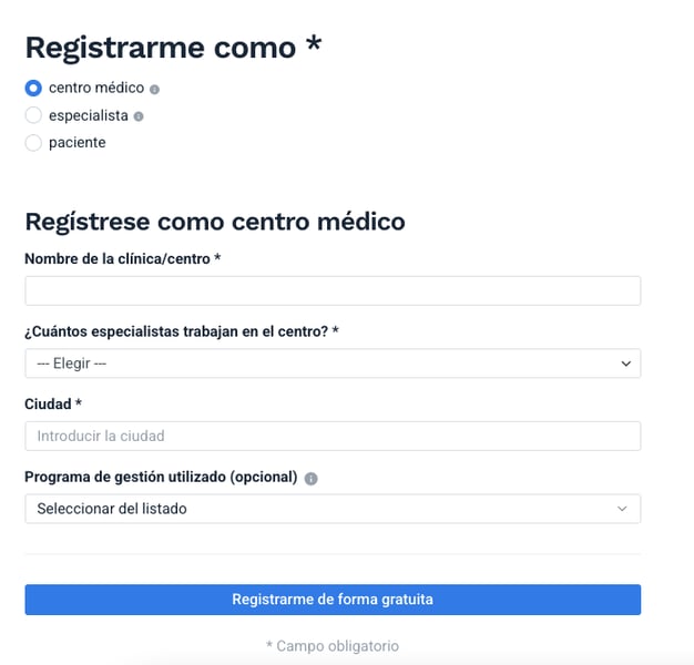 Registro centro médico doctoralia